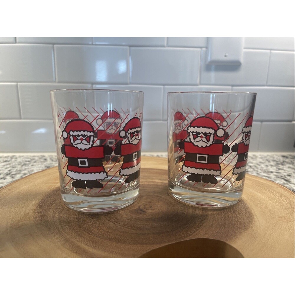 Luminarc Santa Christmas Drinking Glasses Tumblers Set of 2 Holiday Barware